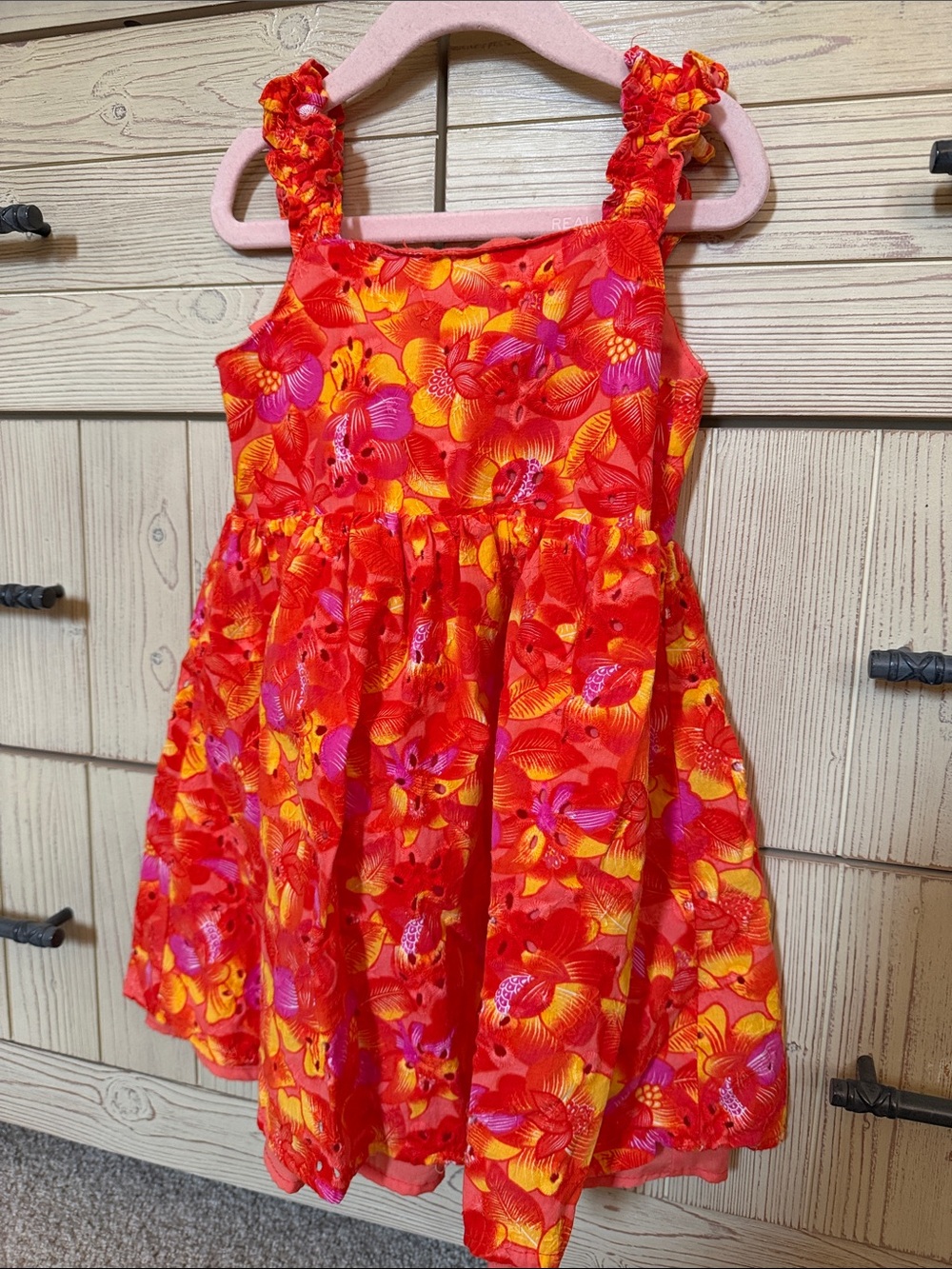 Girls Red Floral Sundress with Ruffled Straps size 5